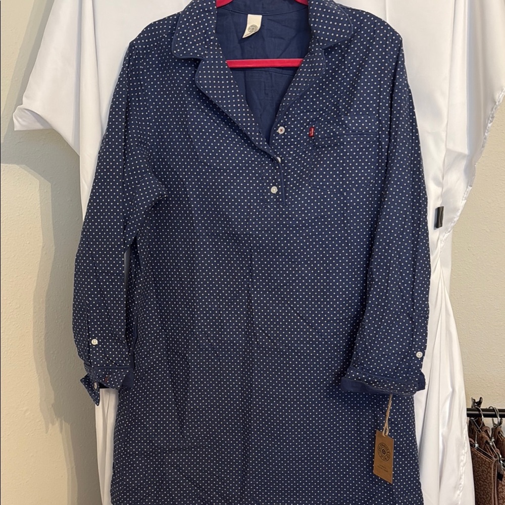 Signature by Levi Strauss Navy Polka Dot Long Sleeve Dress